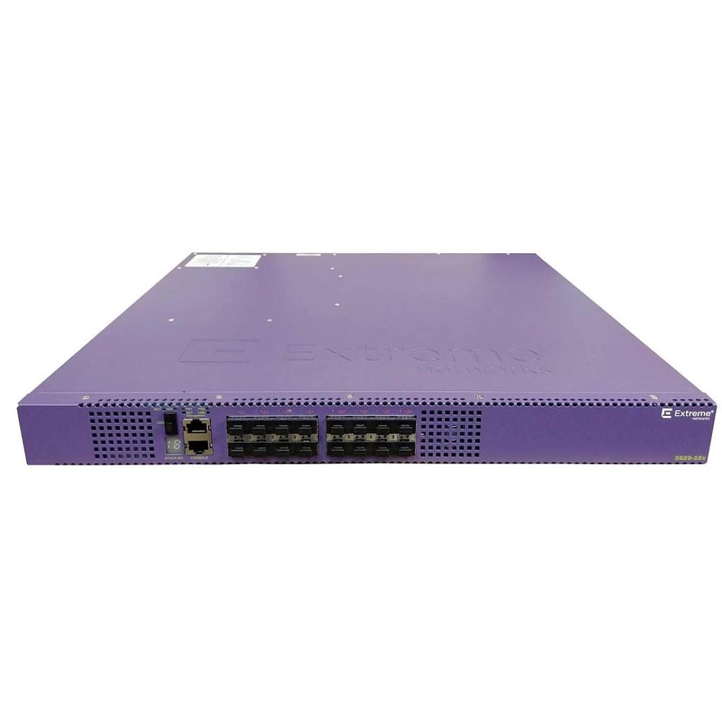 Extreme Networks X620 16 100Mb/1Gb/10GBASE-X SFP+ ports, 2 unpopulated power supply slots, 1 unpopulated fan module slot, ExtremeXOS Edge license